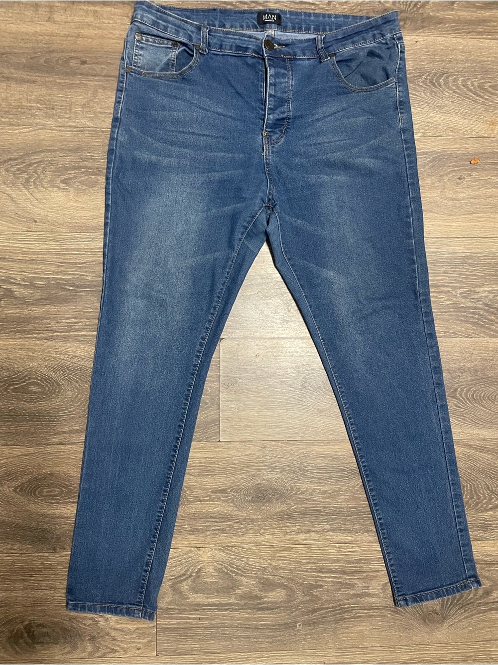Boohoo man full button Dark Blue Stretch denim jeans pants men size 40 R skinny